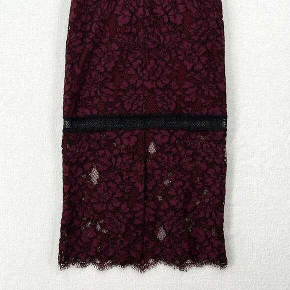 ALEXIS Evie Lace Midi Sheath Dress Womens Small Burgundy Crew Neck Cold Shoulder - Picture 10 of 16